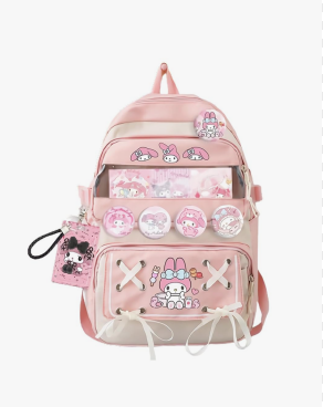 Teenage Girls Cute Backpack For School 17.5 Inch Students Casual Travel Aesthetic Backpack With Kawaii Accessories, Pink