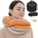 BUYUE Travel Neck Pillows for Airplanes, 360° Head Support Sleep for Long Flight, Skin-Friendly & Breathable, Kit with 3D Contoured Eye Mask, Earplugs and Storage Bag (Adult, Orange, 90+ lbs)