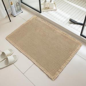 Bohemian Waffle Bathroom Rugs, Non-Slip Washable Bath Mat, Ultra-Soft Shower Mat with Rubber Backing, Brown