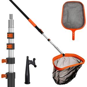 LAANPOLE 4-in-1 Pool Skimmer Net with Pole, Heavy Duty Pool Net and Fine Mesh Leaf Skimmer Net for Above Ground Pool, 16FT Telescopic Pool Pole with Professional Pool Net and Pool Hook for Cleaning