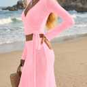 Saodimallsu Women Crochet Bathing Suit Cover Up Sheer Wrap Tie Crop Top Mini Skirt Set Bikini Cover Beachwear Pink