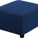 H.VERSAILTEX Square Ottoman Covers Ottoman Slipcovers Folding Storage Stool Furniture Protector Form Fit with Elastic Bottom, Stretch High Spandex Small Checks Jacquard Fabric (Medium,Navy)