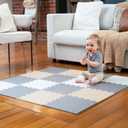 MioTetto Foam Floor Tiles for Kids - Non-Toxic Comfortable Baby Play Mat and Interlocking Foam Tiles, Fits with 50x50 Playpen Mat for Crawling & Development, Soft Play Mat for Babies 6-12 Months (Cream-gray-beige)