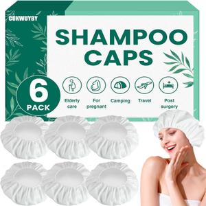 6 Pack Shampoo Caps No Rinse Waterless Shampoo Caps Hair Wash Caps Shampoo and Condition Cap for Bedridden Patients, Elderly, Adults