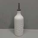 Sweejar Ceramic 20 Oz Olive Oil Dispenser Bottle, Relief Opaque Oil Cruet, Suitable for Storage Oil, Vinegar, Soy Sauce, Coffee Syrup, Liquids, Set of 1 (White)