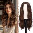 FESHFEN Long Brown Blonde Wigs for Women, 24 inch Middle Parting Synthetic Wavy Wig for Daily Party, Brown Mixed Auburn