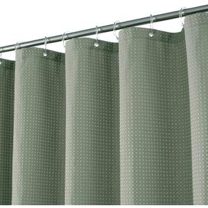 Short Waffle Weave Fabric Shower Curtain 66 inch Long, Hotel Luxury Spa, 230 GSM Heavy Duty, Water Repellent, Machine Washable, Sage Green Pique Pattern Decorative Bathroom Curtain, 71x66