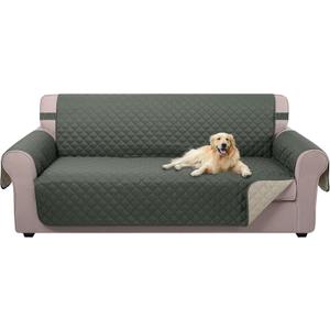 U-NICE HOME Reversible Sofa Cover Couch Cover for Dogs with Elastic Straps Water Repellent Furniture Protector for Pets Couch Cover for 3 Cushion Couch (Sofa, Grey/Beige)