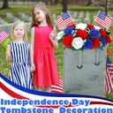 Memorial Day Decorations for Cemetery, Saddle Headstone Artificial Red White and Blue Roses with American Flags for Patriotic 250th Anniversary 4th of July Tombstone Outdoor Decor