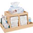 Diaper Caddy Organizer, Changing Table Organizer, Wooden Diaper Organizer for Nursery, Baby Diaper Storage Organizer with Removable Dividers (Brown, Rectangular Size)