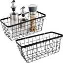 2 Pack Hanging Wall Basket Organizer Over the Cabinet Door Wire Baskets for Organizing -Space-Saving Hanging Baskets for Organizing Wall Mount Storage,No Drilling Adhesive Wall Storage Basket, Black