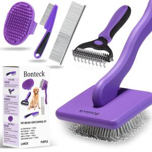 Dog Slicker Brush for Dogs Grooming Kit 4PCS | Large Dog Brush for Goldendoodles Poodles Doodles | Long Pin Haired Brush | Poodle Brushes and Comb (Purple)