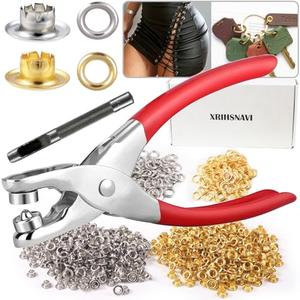 Grommet Tool Kit, 1/4 Inch Grommet Kit, 1403 PCS Silver Gold Eyelet Tool Kit with Handhold Eyelet Punch Pliers, Hole Punch, Transparent Storage Box, User Manual for DIY Fabric, Tarps, Paper Crafts