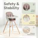 Mallify 3-in-1 Wooden High Chair, Convertible High Chairs for Babies and Toddlers, Baby Highchair with Adjustable Legs & Dishwasher-Safe Tray, Sleek Hardwood & Premium PU Cushion, Pink