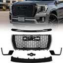 Grille Set 6pcs Compatible with GMC Yukon/Yukon XL Denali 2021 2022 2023 2024 Front Upper Grill + Lower Hood Trim Molding + Front Cover Plate + Fog Light Bezels + Camera Bracket Gloss Black