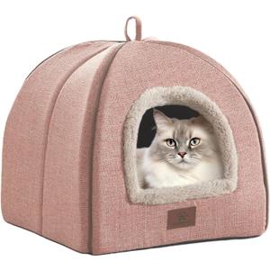 WINDRACING Cat Bed for Indoor Cats - Cat Cave Beds Cat House Cat Tent with Removable Washable Cushioned Pillow, Soft Kitten beds,Cat Beds & Furniture, for Small and Medium Pet Bed (M(15 x 15 x 15 Inch), Light Pink)
