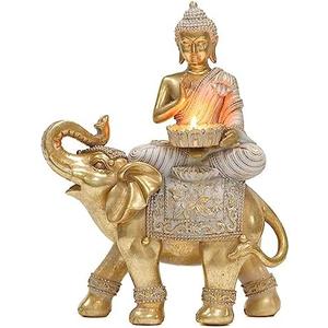 Buddha Statue for Home Decor Gold Candle Holder 11.5”-Elephant Buddha Statues for Zen Decor - Spiritual Buddha Decor for Living Room-Buda–Budda–Buddha Gift for Relaxation, Meditation or Shrine