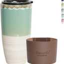 Bosmarlin Ceramic Travel Coffee Cup with Lid, 21 oz, Portable Coffee Mug for Car Cup Holder, Microwave and Dishwasher Safe, Reactive Glaze (Green)