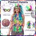 4 Pieces Mardi Gras Costume Accessory Set Sequin Mask Sequins Tassel Wrap Skirt Belly Dance Skirt Faux Feather Headband Feather Boa Mardi Gras Outfits for Women Girls Disco Carnival Party Yellow (Yellow)