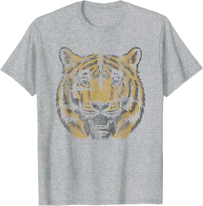 Vintage Tiger Face Tiger Head Wild Cat Lover Gift T-Shirt Small, Grey