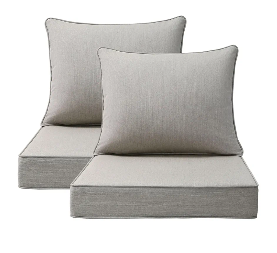 Sunbrella Outdoor Patio Chair Cushions Set, 24" x 24", Set of 2, Water-Repellent, Fade Resistant, Deep Seat Cushion for Backyard, Couch, Sofa and Patio Furniture, Specrtum Pebble