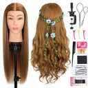 Mannequin Head Human Hair, 80% Real Hair Cosmetology Manikin Head for Practice Braiding Hairstyling Cutting with Free Clamp Holder and Tools (Light Brown)