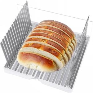 Bread Slicer for Homemade Bread, 304 Stainless Steel Bread Cutter, Adjustable Sourdough Slicer, Foldable Bread Slicing Guide for Loaf, Bagel, Sandwich, Cakes, White