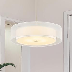 VONLUCE Drum Chandelier, 20.1" 3-Light Modern Chandelier with 2-Tier Fabric Lampshade, Modern Ceiling Light Fixture for Dining Room Bedroom Living Room with E26 Sockets, Nickel Finish, ETL Certified