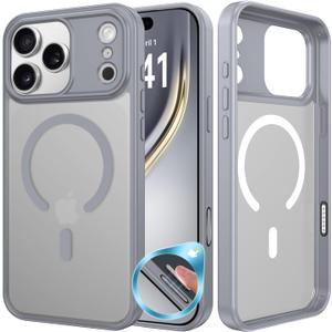 BENTOBEN Magnetic for iPhone 17 Pro Max Case 6.9 2025 (Compatible with MagSafe), Camera Button Protection Translucent Matte Shockproof,Women Men Protective Cover for iPhone 17 Pro Max Silver Gray