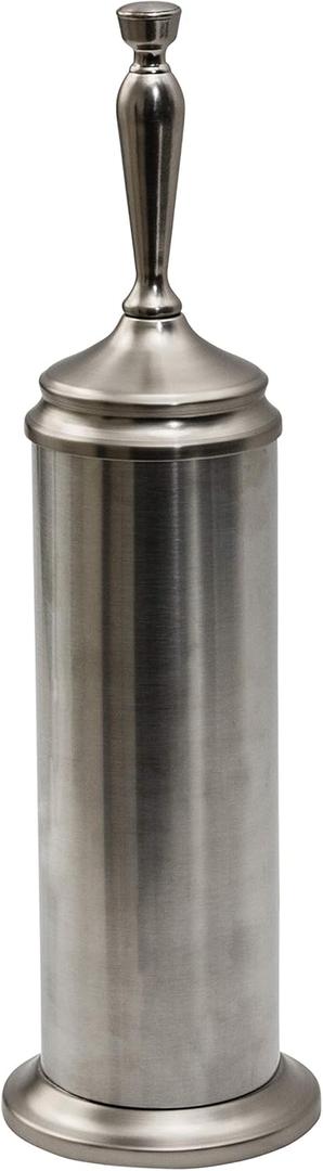 Splash Home Adora Stainless Steel Toilet Brush with Holder, Bowl Scrubber with Durable Cleaning Bristles, Hidden Brush with Splash Protective Disc Design - Satin Nickel ((Pack of 1))