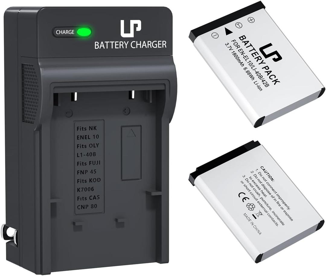 LP EN-EL10 Battery Charger Pack for Nikon Coolpix S200, S203, S210, S220, S230, S3000, S4000, S500, S510, S5100, S520, S570 and More Cameras, Replacement for Nikon MH-63 Charger, Black