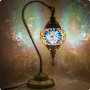 Yarra-Decor Turkish Moroccan Lamp with Bronze Base 3 Color Options Handmade Swan Neck Tiffany Mosaic Glass Bedside Lamps for Bedroom (LED Bulb Included)(1)