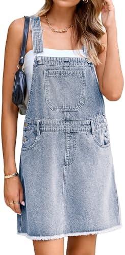 Glamaker Womens Denim Overalls Dress - Casual Summer Loose Romper Sleeveless Adjustable Straps Jumper Jean Mini Dresses 2025, S