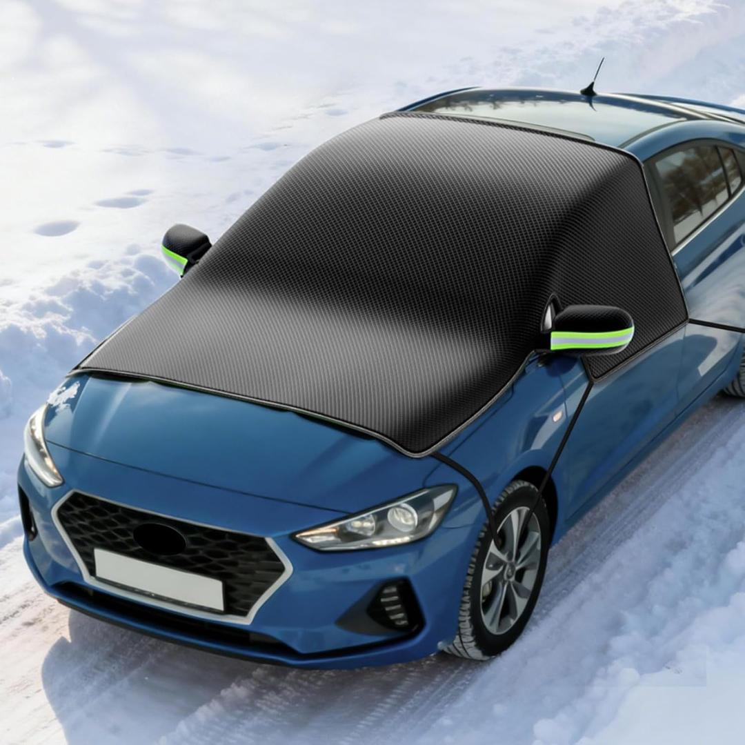 Car Windshield Cover for Ice and Snow, Large Magnetic Windshield Snow Cover with Side Window & Rearview Mirror Protector, Universal Frost Shield for Most Cars, SUVs and Pickup Trucks in Ice & Snow