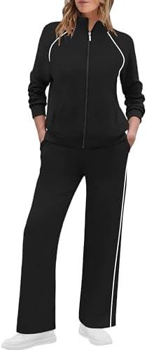 XIEERDUO Women's 2 Piece Lounge Sets Full Zip Up Sweatsuit Wide Leg Tracksuit Workout Outfits Fashion Airport Wear Size Medium