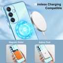 OOK Magnetic Phone Case for Samsung Galaxy S25 6.2 Inch [Wireless Charging Compatible] Soft TPU Heart Design Shockproof Protection Electroplated Slim Case with Strap Lanyard - Blue