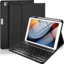 Baisla Keyboard Case for iPad 9th Generation 10.2'', iPad 8th/7th, Premium Stain-Resistant Detachable Wireless Keyboard Adjustable Grooves Case with Pencil Holder for iPad Pro 10.5/Air 3rd Gen(Black)