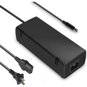 Xbox 360 E Power Supply, uowlbear AC Adapter Power Brick with Power Cord for Xbox 360 E Console 100-240V Auto Voltage Low Noise Version -Built in Silent Fan