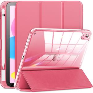INFILAND Compatible with iPad (A16) 11th Generation 11 Inch 2025 Case, iPad 10th Generation Case 2022 10.9 Inch 2022, Crystal Clear with Slot for Pencil & Charging Adapter, Rose Pink (Watermelon Red)