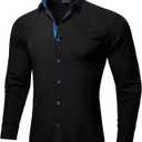DiBanGu Men's Dress Shirt Long Sleeve Casual Button Down Shirts Regular Fit Inner Contrast Shirt for Business Party (Black, XL)