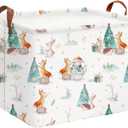 Rectangle Storage Basket with Handles,Collapsible Storage Bin,Books Box,Gift Basket (Animal Christmas)