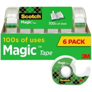 Scotch Magic Tape, Invisible, Home Office Supplies and Back to School Supplies for College and Classrooms, 6 Tape Rolls with Dispensers