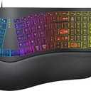 MEETION Ergonomic Keyboard with Vertical Mouse, Wired 7 Colors Transparent Backlit Keyboard, 4 Brightness Comfortable Wrist Rest Cushion, Wireless RGB Rechargeable Mouse
