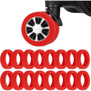 16 Pack Luggage Wheel Protection Cover, Wear Resistant Anti Noise Silicone Protector Cover for 2-3" Spinner Wheel for Suitcase Chairs Caster Travel, Red