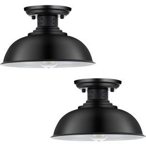 2PCS Semi Flush Mount Ceiling Light Fixture, Farmhouse Black Kitchen Light Fixtures Ceiling Mount, Industrial Metal Cage Lighting for Hallway Entryway Bedroom Laundry, E26 Base, 13in (Bulbs Excluded)