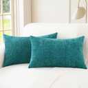 CaliTime Throw Pillow Covers Decorative 12 X 20 Inches Pack of 2 Cozy Chenille Cushion Cases for Couch Sofa Bed Living Room Home Teal
