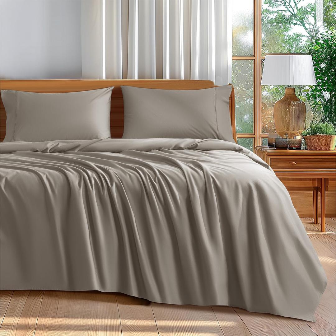 Shilucheng 100% Cotton King Size Sheets Set - 600 Thread CountLuxury Egyptian Cotton Bed Sheets5-Star Hotel Quality Sheets, Breathable & Cooling, 16 Inch Deep Pocket - 4 Piece (Taupe, King)