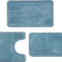 3 Pieces Luxury Bathroom Rug Set with U-Shaped Toilet Rug, Non-Slip Rubber Bottom, Thick Microfiber Fluffy Plush, Water absorption, Quick Dry, Ultra Soft, Bath Mats for Bathroom, Tub(Lake Blue)