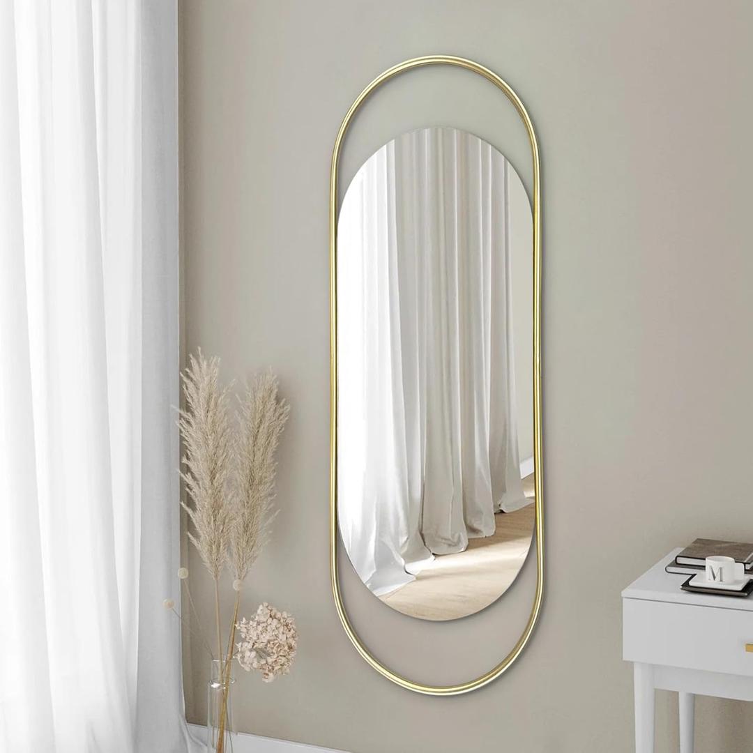 Oval Mirror, Mirror for Over Sink, 47.6"x16.1" Gold Mirrors Decorative with Metal Frame, Modern Wall Mirrors for Bathroom Bedroom Living Room Entryway Dressing