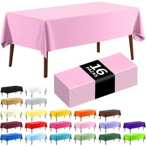 CXPSINC Plastic Tablecloth 54" x 108"Disposable Tablecloth Rectangle Plastic Table Cover for 6 to 8 Foot Tables Indoor or Outdoor Parties Birthdays Christmas (Pink, 16 Pack)
